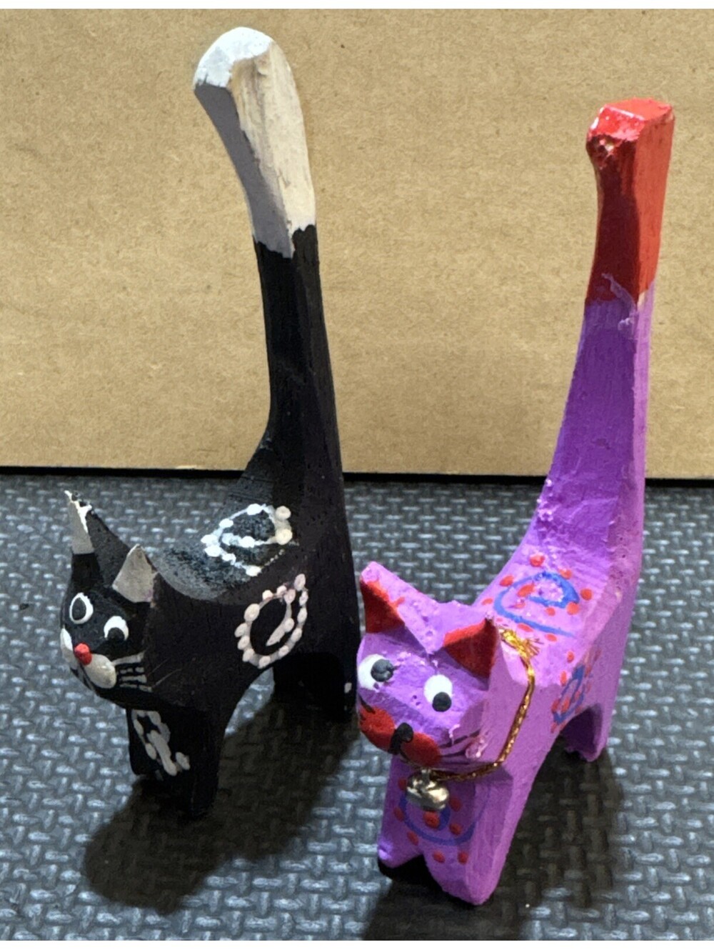 His And Hers Pair of Hand-Painted Wooden Cat Ring Holders